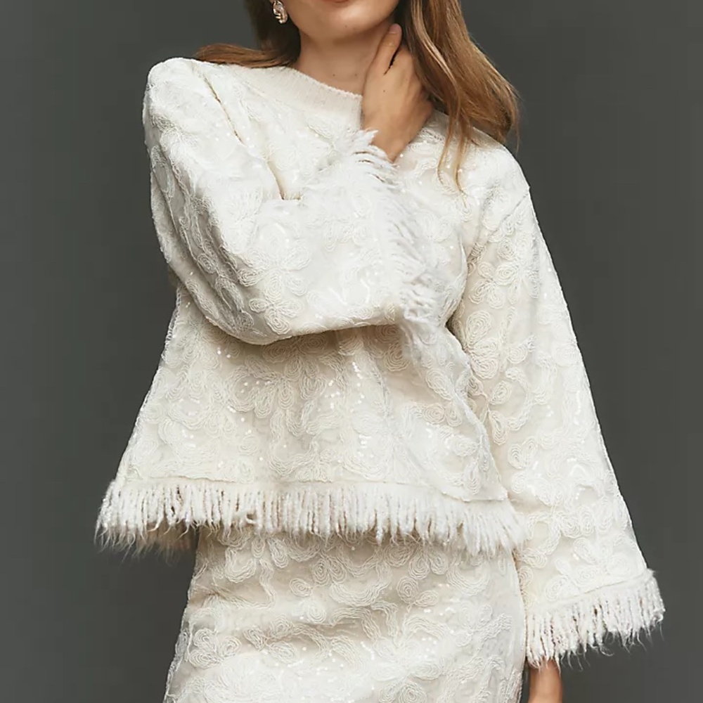Maeve Cream Embroidered Knit Sweater